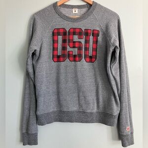 HOMAGE OSU Grey Red and Black Buffalo Plaid Crew Neck Sweatshirt Size M